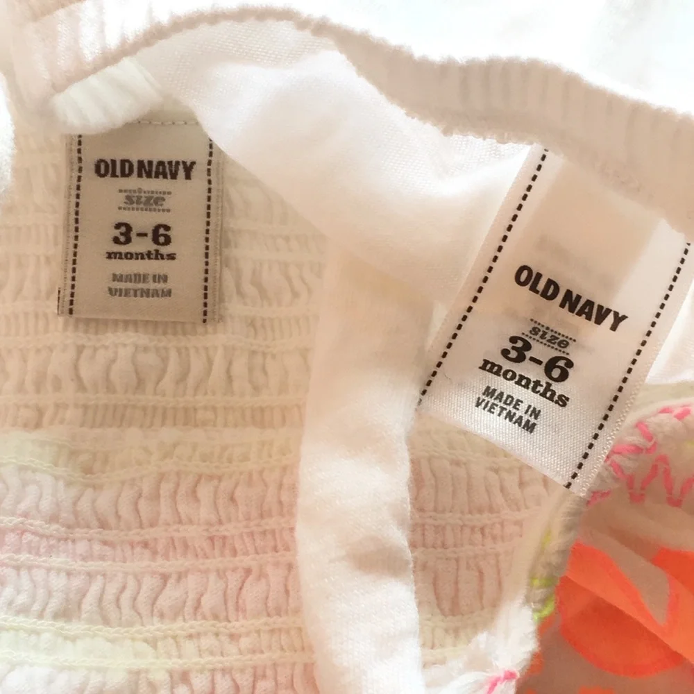 Old Navy Dress White Smocked Neon Floral + Bloomers 3-6 months NEW